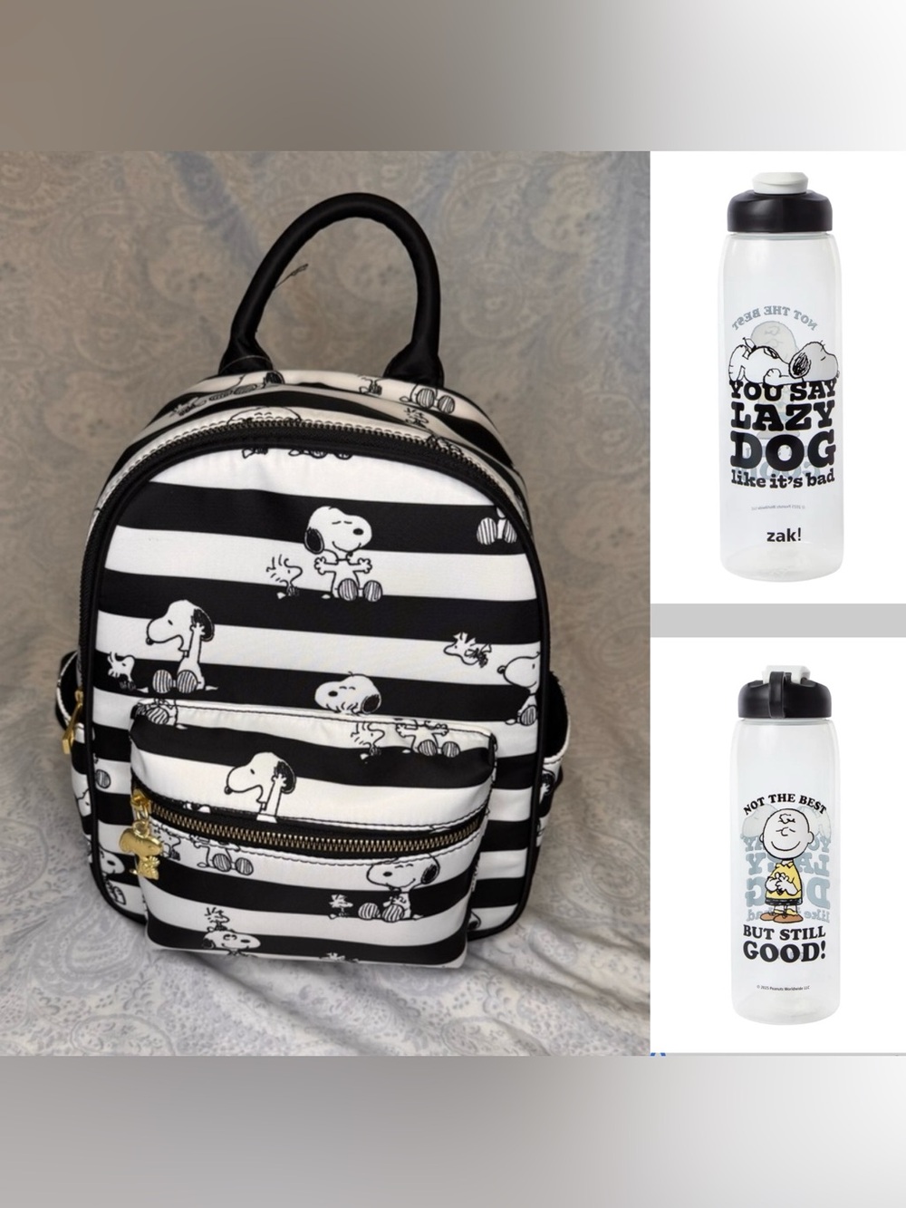 Peanuts Snoopy Stripe 100% polyester Mini Backpack & 30 oz. Zak Drink Bottle